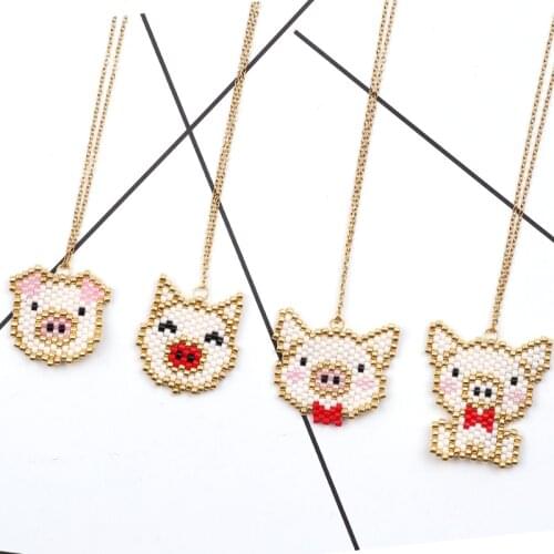 FAIRYWOO Cute Piggy Necklace Women Pig Pendant Necklace Delica Miyuki Jewelry Handmade Bead Accessories Animals Collares Choker