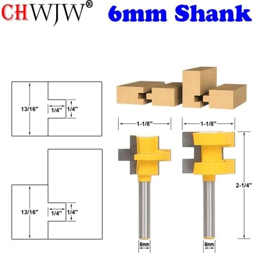 CHWJW 2pcs 6MM 8mm Shank T-Slot Square Tooth Tenon Milling Cutter Carving Knife Router Bits for Wood Tool Woodworking