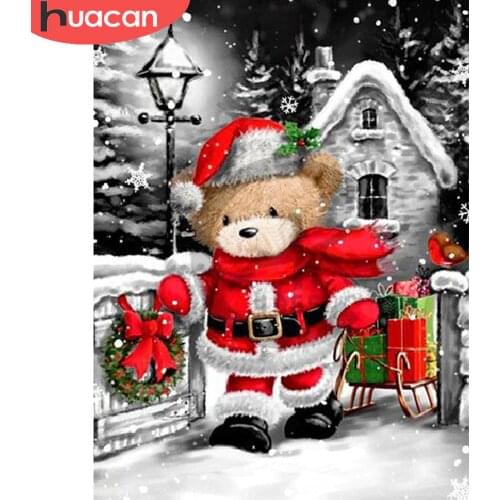 HUACAN DIY Diamond Painting Full Drill Bear Cartoon 5D Diamond Embroidery Cross Stitch Christmas Decoration