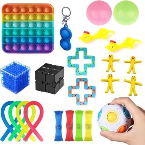 Sensory Fidget Toys Set Stress Reliever Wall Stick Ball Stretchy Strings Mesh ADHD Marble Ball Autism Anxiet Toys For Kids Adult