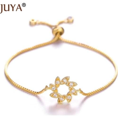 Juya Fashion Simple Adjustable Chain Copper Zircon Flower Charm Bracelets Bangles For Women Femme Gift armbandjes dames