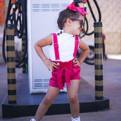 Newborn Baby Girl Summer Clothes Set Turtleneck Sleeveless Top and Suspender Shorts 2Pcs Outfits