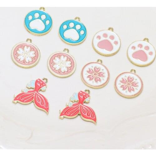 10pcs Lovely Cartoon Alloy Earrings footprints flower pattern round brand mermaid tail pendant diy jewelry accessories materials