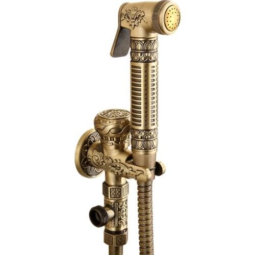 Brass Antique Health Faucet Wall Mounted Brass Bidet Faucet Toilet Spray Gun Faucet Cleaner Flush Booster Nozzle Bidet