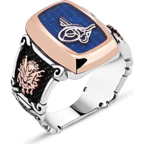 Cabochons Ottoman Monogram Sterling Silver Men 'S Ring