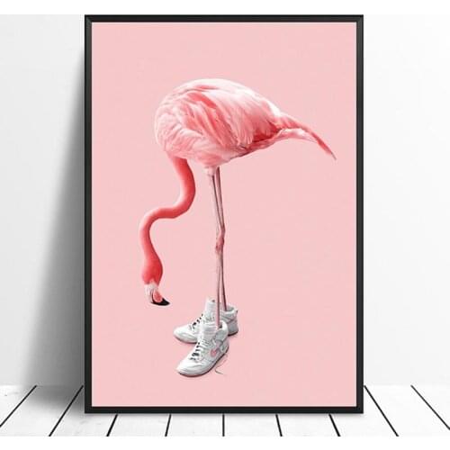 Wall Art Canvas Painting Sneaker Flamingo Pink Canvas Nordic Style Home Decor Painting Prints Poster for Living Room Decor