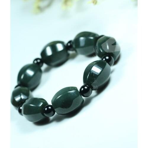 Natural Hetian Jade Round beads Elastic Bracelet Charm Jewellery Fashion Accessories Hand-Carved man woman Amulet Gift New