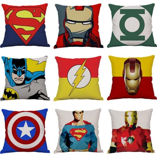 45x45cm/17.7x17.7" Super Hero Cushion Cover Cotton Linen Decorative Throw Pillow Cover Seat Sofa Embrace Pillow Case Home Decor