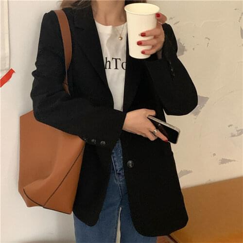 New Suit Jacket Women 2021 Spring Autumn Loose Khaki Blazer Casual Black Button Long Sleeve Suit Coat Office Lady Elegant Blazer