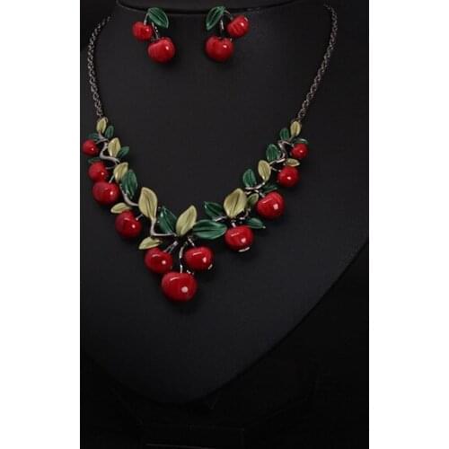 New Women Party Cherry Necklace Set fashion Cute Retro best gift Cherry Red Color