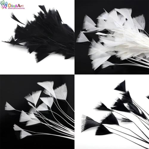 OlingArt 24pcs 10-17cm Natural black White feathers tassel women earrings Bracelet necklace DIY Jewelry Making