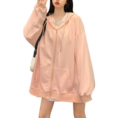 2021 Autumn Fashoin Sweatshirts Female Girls Korean Style Hooded Pullover Pure Oversized Long Sleeve Hoodie Basic Crew Neck Top