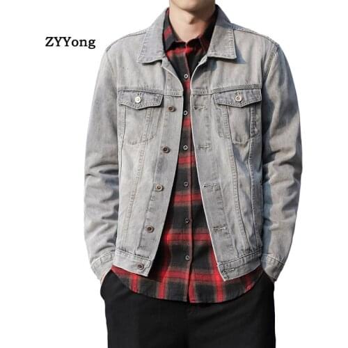 Autumn European Style Cotton Hip Hop Bomber Pilot Black Gray Blue Denim Jacket Men Jean Coat Motorcycle Youth Clothing Overcoat