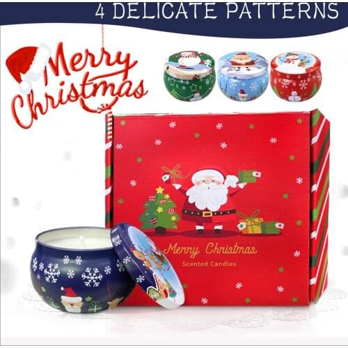 Christmas Candle Gift Set Aromatherapy Scented Candles Natural Soy Wax Portable Travel Tin Candles Set for Gifting Home Use 4pcs