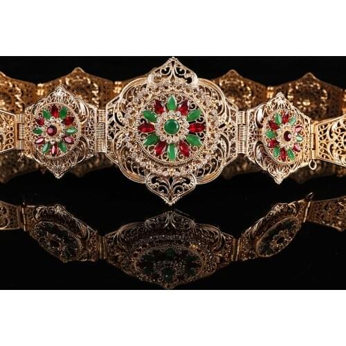 RLOPYA New Rhinestone Belts for Bridal Luxury Arabic Wedding Belts Adjustable Chain Belts for Gown Golden Bridal Accessories