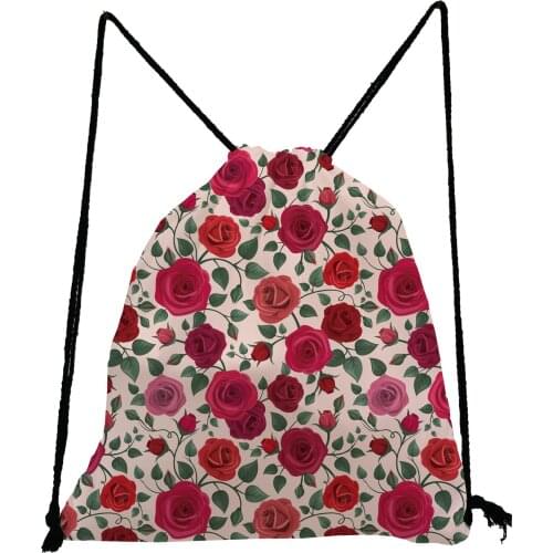 Red Rose Printed Backpack Beautiful Fashion Drawstring Bags Portable Travel Bag High Capacity Shoe Bag to School Eco Storage Bag