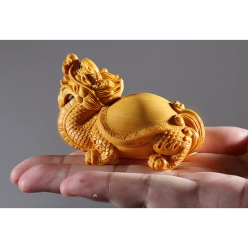 Boxwood 7CM Dragon Turtle Feng Shui Animal Wood Statue Car Decoration Chinese Dragon Solid Wood Sculpture Home Decor