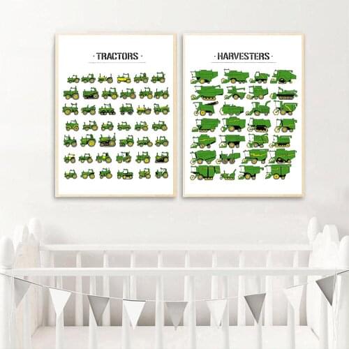 Tractor Construction Vehicle Green Car Nursery Poster Canvas Print Wall Art Painting Nordic Kid Picture Boy Bedroom Home Decor