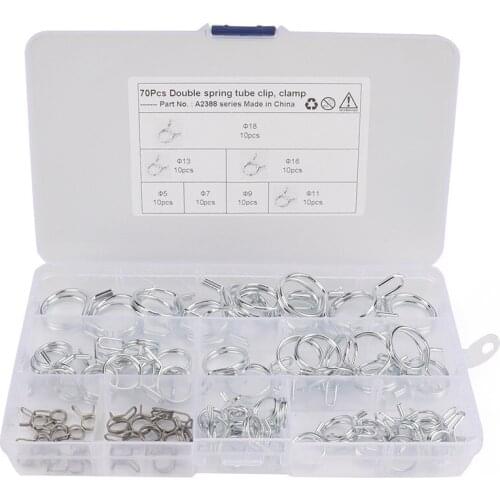 Universal 70PCS Φ5-Φ18 Stainless Dual Wire Fuel Line Hose Tube Spring Clamp Assortment Kit