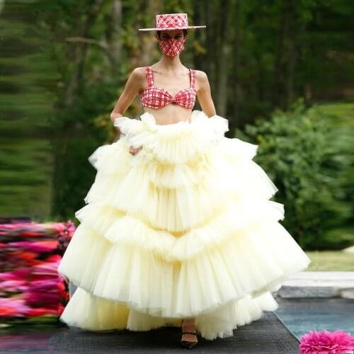 Pretty Yellow Ball Gown Prom Skirt Long Layered Floor Length Women Maxi Skirts Custom Made Ruffled Tiered Fashion Party Skirt