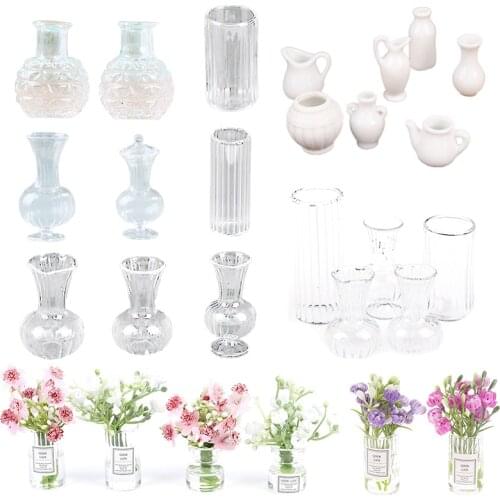 1:12 Dollhouse Miniature Different Flower Colors Flower Vase Dolls House Accessories Pretend Play Furniture Toys 1/2/5 PCS