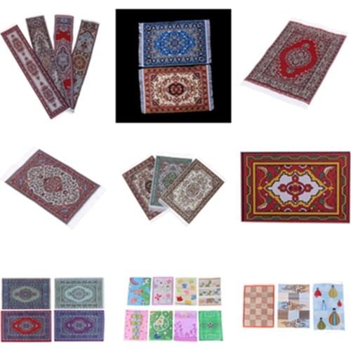 1:12 Miniature Dollhouse Floral Print Woven Floor Welcome Carpet Rug Dollhouse Decoration Kit Miniaturas 1:12 Carpet Dolls Acc