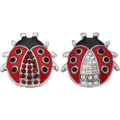 10pcs/lot New Arrival Crystal Insect ladybird Snap Button Fit 18mm Snap Bracelets Bangles Women DIY Snaps Jewelry