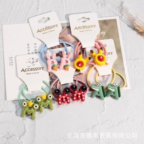 2pcs Child Kid Letters Cartoon Animals Small Hair Band Female Baby Cute Frog Crocodile Little Hair Rope