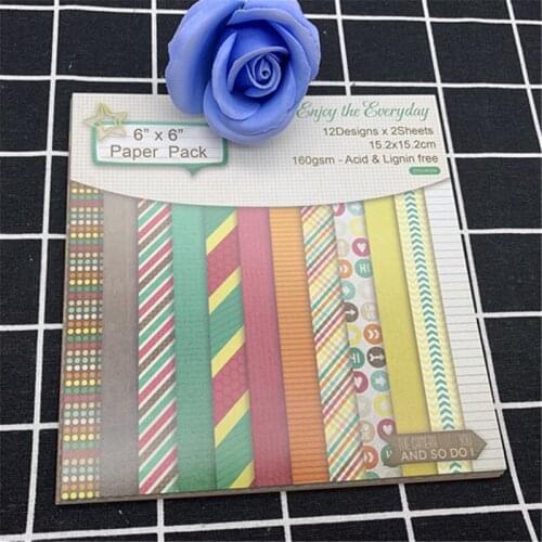 24 pages 6*6 colorful dots wide stripes grid logo zipper solid color paper series handmade DIY embossed background scrapbook