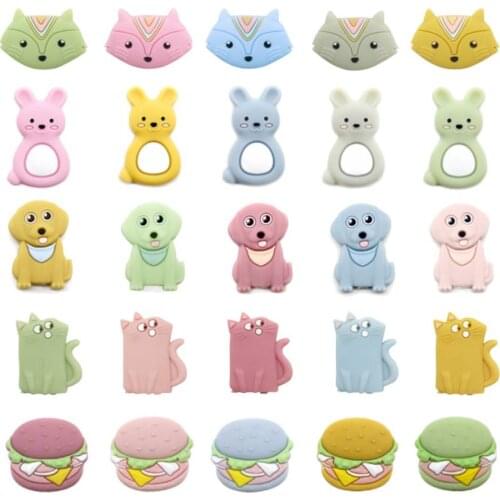5/10Pcs Silicone Animal Bead BPA Free Baby Teething Beads DIY Toy For Pacifier New Born Silicone Rodent Tiny Rod Baby Teether