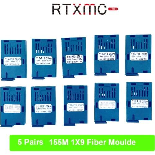 5 Pairs 155M Single fiber SC connector bidi 20km 1*9 Module Optical Transceiver for 100M Media Converter HTB-3100