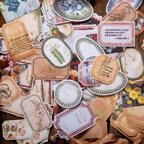 60pcs Retro Forest Mark Flower plant frame Decorative Sticker Scrapbooking Label Diary Korean Stationery Album Journal Planner