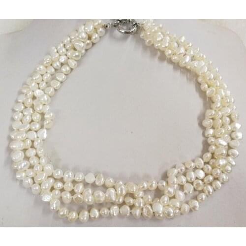 9mm 4 strands bright white baroque flat real pearl necklace natural freshwater pearl Woman Jewelry 43cm 17'' 14'' 35cm