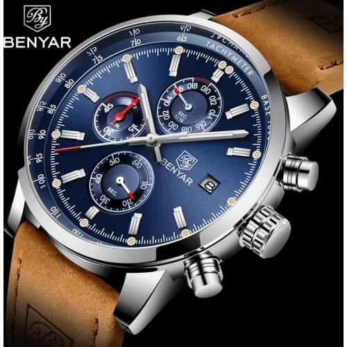 Benyar Design Military Watch Men Stainless Steel Sports Time Code Table Mens Waterproof Quartz Watch Luxury Relogio Masculino