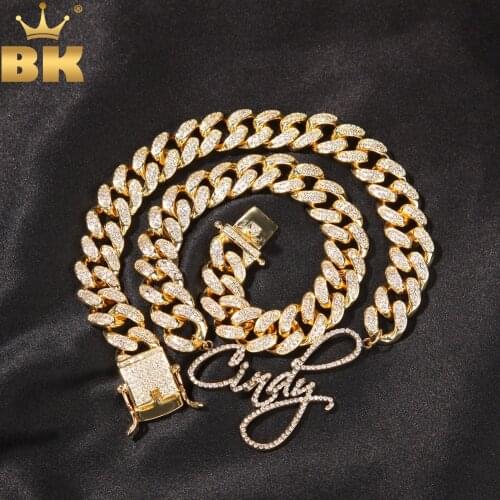 THE BLING KING Customized Stainless Steel Name Choker 13mm CZ Cuban Miami Link Chain Necklace For Men And Women Hiphop Jewelry