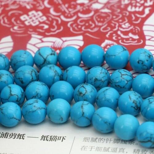 Blue Turkey Stone round Black lines loose beads 10mm DIY 15" fashion women jewelry making design wholesale