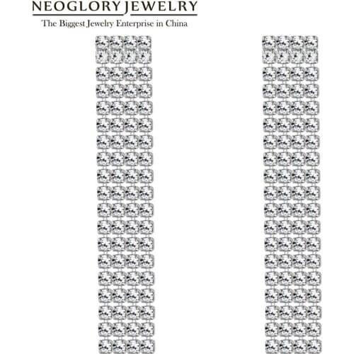 Neoglory 2020 New Fashion 2MM CZ 4Rows 5cm Claw Chain Crystal Tassel Earrings For Women Bride Jewelry For Wedding Gift Souvenir