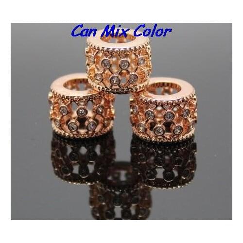 Zircon micro pave spacer Top rt4 4 European Hollow Flower Zircon Beads Big Hole Beads Fit European Style Bracelets And Necklace