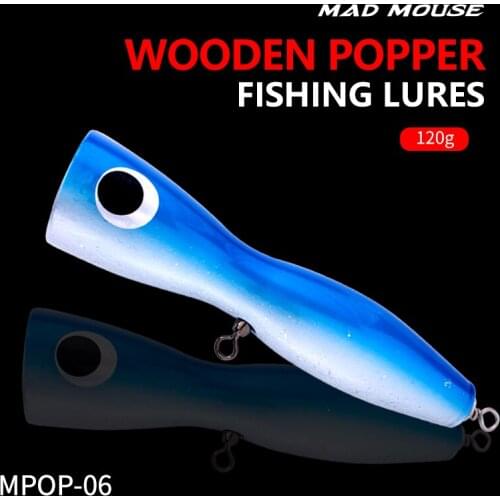 MADMOUSE Wooden Popper Fishing Lures 120g 180mm 1pcs Deep Sea Boat Fishing Bait Saltwater Popping Lure Artificial Baits