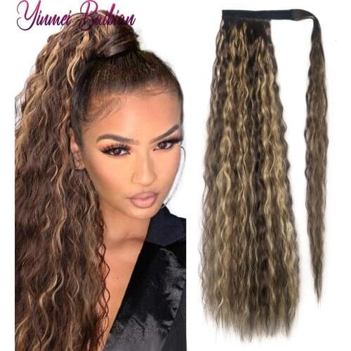 Yinmei Baibian 32inch Long Ponytail Synthetic 200g Thick Thick Drawstring Ponytail For Women Kinky Curl Clip in Hair Extensions