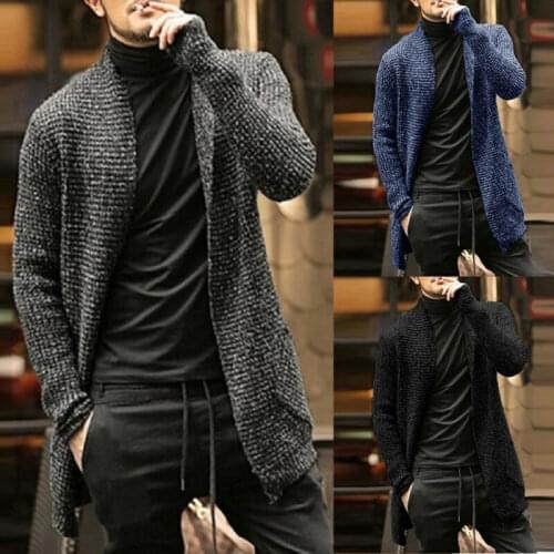 Men Knitted Warm Sweater Open Front Cardigan Long Sleeve Casual Coat Jacket Tops