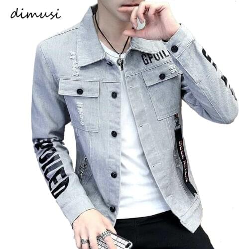 DIMUSI Mens Denim Jackets Fashion Male Nightclub Hip Hop Denim Coats Men Ripped Slim Outwear Cowboy Jean Jackets Clothing