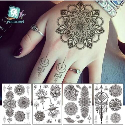 Personality Black Mandala Flower Arm Body Art Waterproof Water Transfer Temporary Tattoo Sticker For Women Men Fake Tattoos