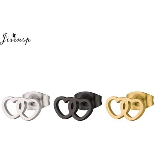Jisensp Fashion Stainless Steel Double Heart Earrings for Women Wedding Jewelry Cute Earings Party Gift boucle d'oreille Femme