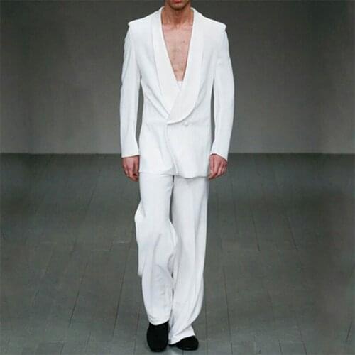 White Mans Suits For Wedding Groom Tuxedos Best Man Suits Dinnner Suits Peaky Blinders Casual Loose 2Pieces Suits(Jacket+Pants)