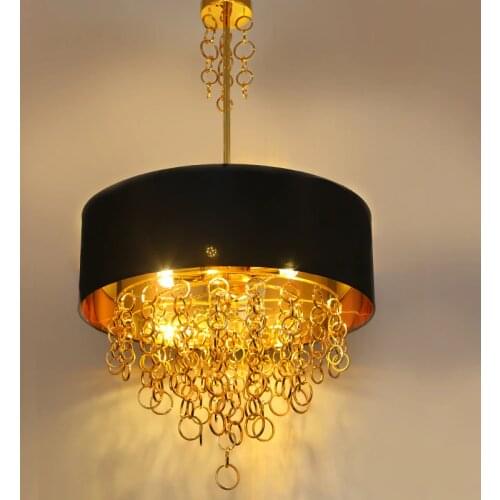 Round gold Restaurant Lighting Luminaire Suspendu Hotel Living Room Art Pendant lights Cloth shop Pendant lamp Home Lighting