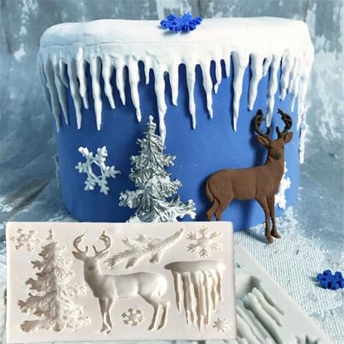 Glacier/Elk/Christmas tree Fondant Cake Silicone Mold Candy Biscuits Molds Chocolate Cake Decorating Mould DIY Baking Tools D008