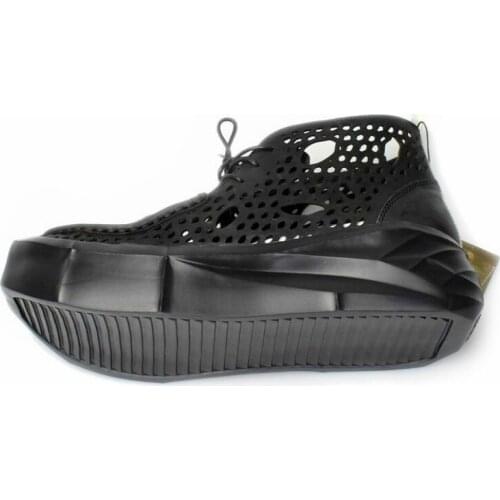 Summer Sport Casual Concise Genuine Leather Mens Platform Shoes Street Lace Up Hollow Out Breathable Male Thick Bottom Sandals