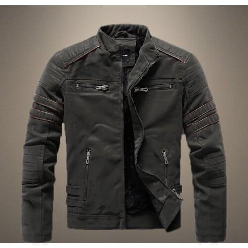 2021 Autumn Winter Bomber Leather Jacket Men Casual Brand Motorcycle Leather Jacket Warm Fleece Windproof Coat Slim Mens Jacket