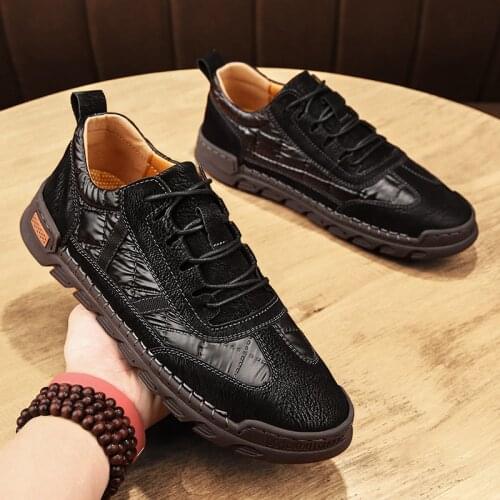 Mens Leather Casual Shoes Loafers Comfortable Slip On Walking Shoes for Male Business Work Office Dress Outdoor Big Size